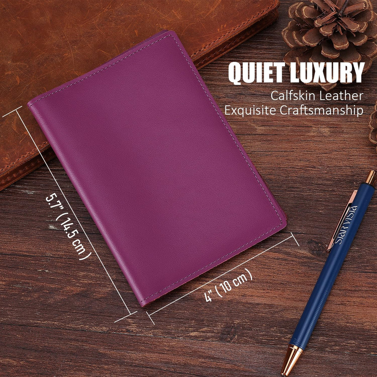 STAR VISTA Albatross Leather Travel Passport Holder, Minimalist Design, Calfskin Leather Case for Women and Men - Slim Passport Wallet, Bifold, RFID Blocking, with AirTag Holder, Violet