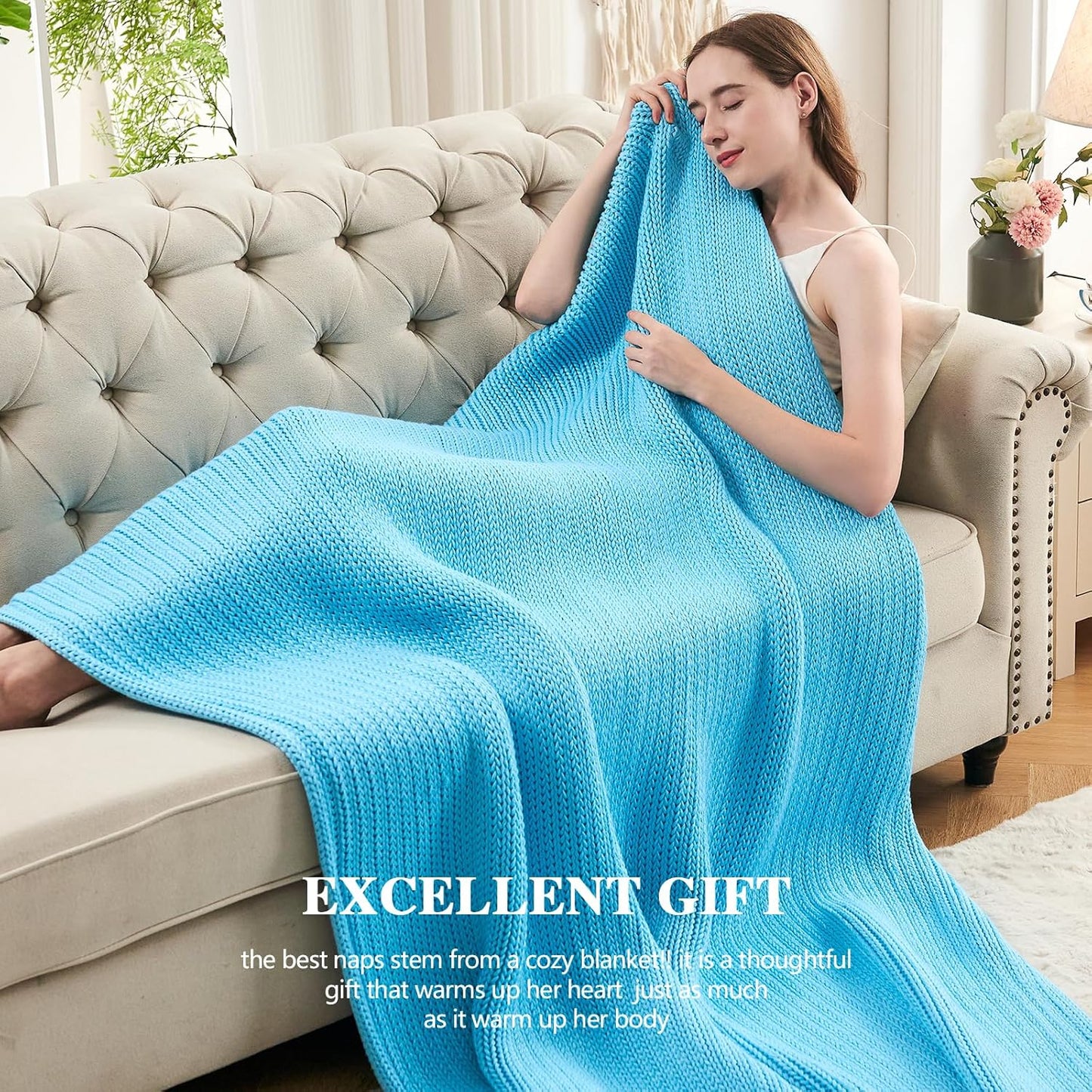 L'AGRATY Knitted Weighted Blanket - 60"x80" 20lbs Cooling Chunky Knit Heavy Blanket for Adults Braided Crochet Throw Thick Cable Yarn Knit Decorative No Beads Evenly Weighted Machine Washable