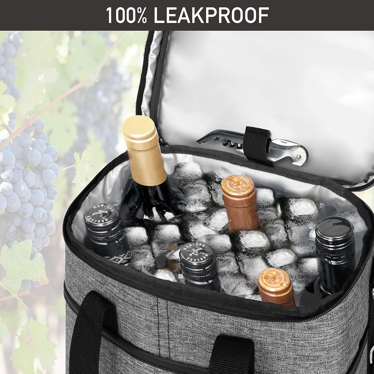 opux 6 Bottle Carrier Tote | Insulated Padded Wine Cooler Bag for Travel. Picnic, BYOB | Portable Leakproof Wine Tote Bag for Dinner, Party, Christmas, Wine Gift for Women, Men (Heather Gray)