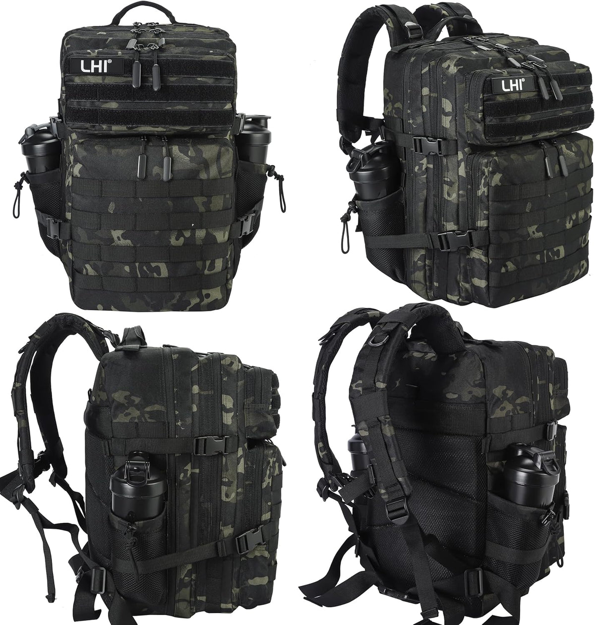 LHI Military Tactical Backpack for Men and Women 45L Army 3 Days Assault Pack Bag Large Rucksack with Molle System - Black CP