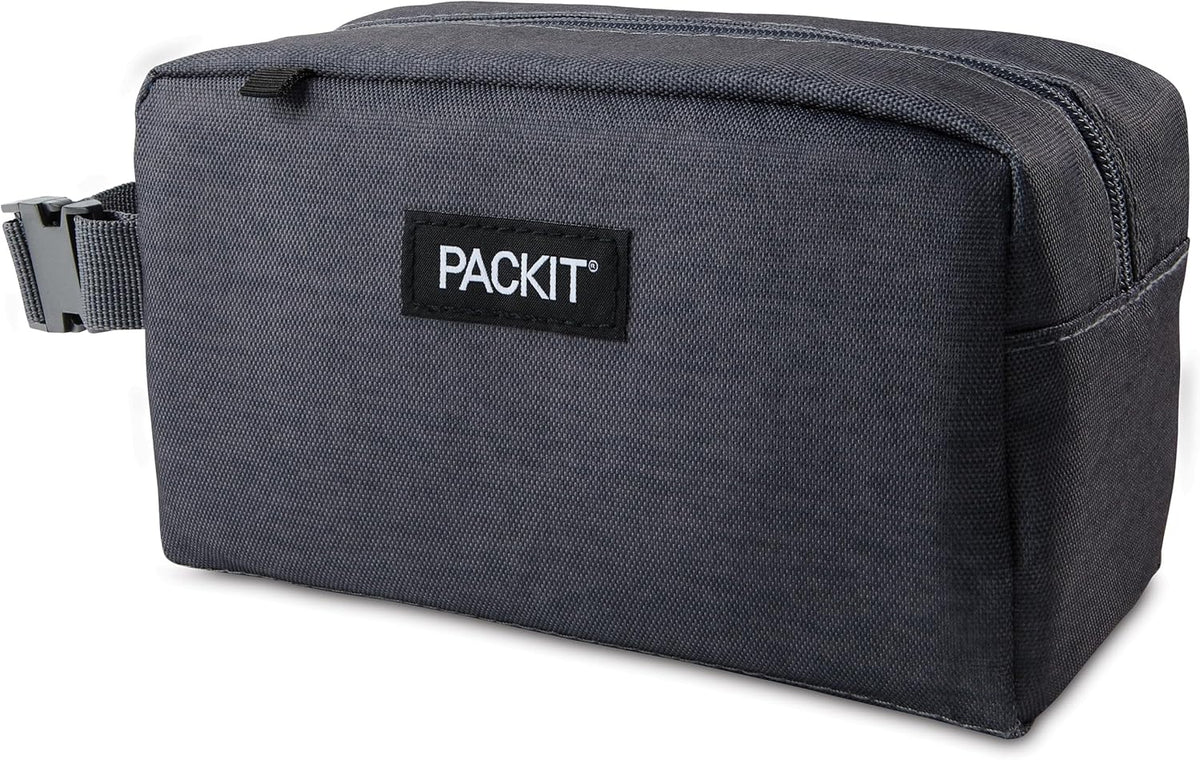 PackIt Freezable Snack Box, City Charcoal, Built with EcoFreeze® Technology, Collapsible, Reusable, Zip Closure with Buckle Handle, For Work Snacks, Fresh Snacks On the Go, Adults, and All Ages