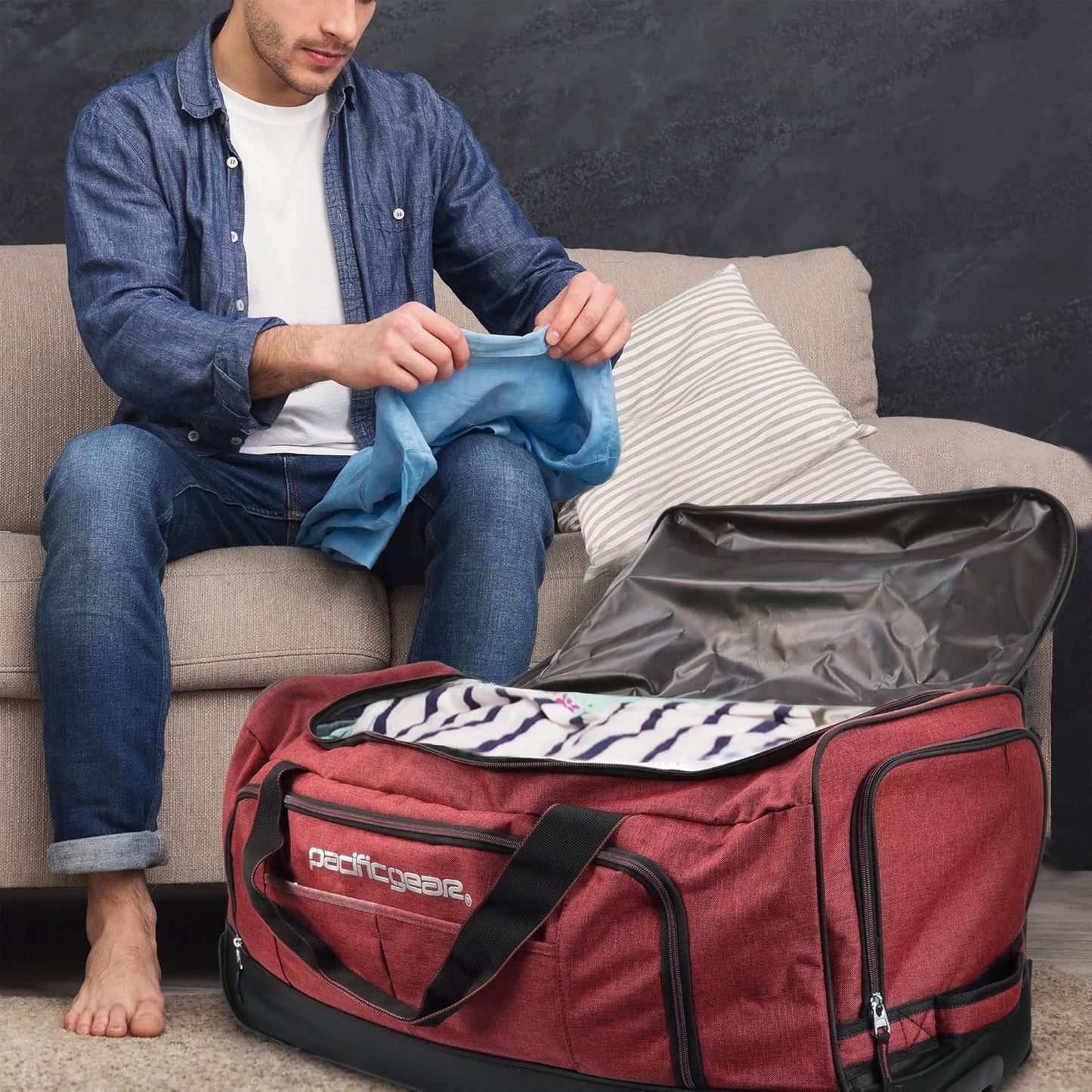 Pacific Gear Rolling Duffel Wheels, 30-inch Luggage, Hockey Bag, Heavy Duty