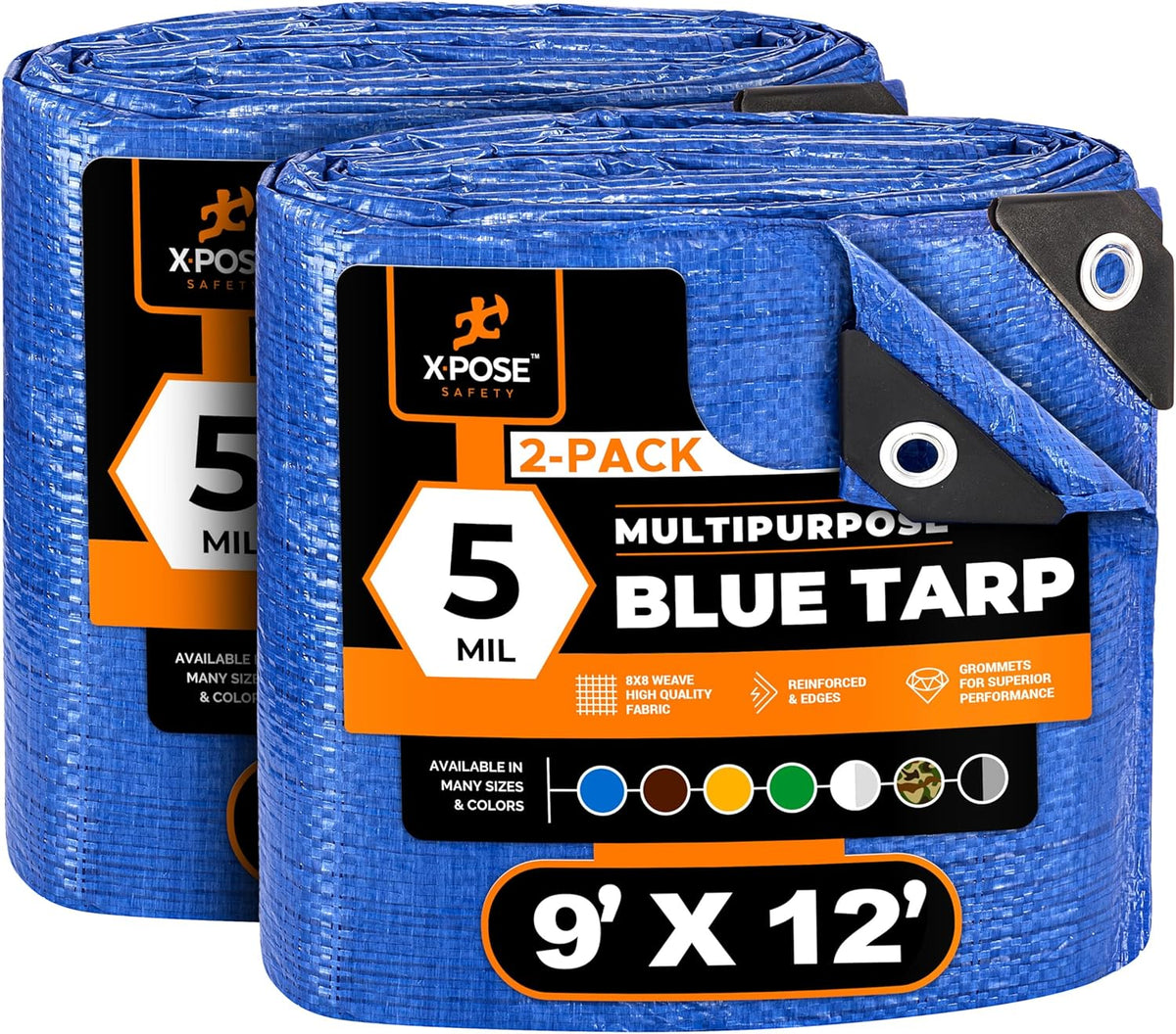 Better Blue Poly Tarp 9' x 12' (2-Pack) - Multipurpose Protective Cover - Lightweight, Durable, Waterproof, Weather Proof - 5 Mil Thick Polyethylene - by Xpose Safety
