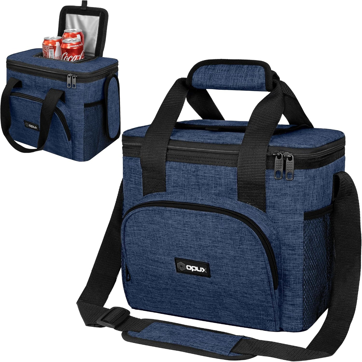 OPUX Soft Cooler Bag, Insulated Collapsible Lunch Cooler Tote for Men Work Camping Beach Travel, Portable Soft Sided Leakproof Waterproof Large Lunch Bag Box with Shoulder Strap 24 Cans, Heather Navy