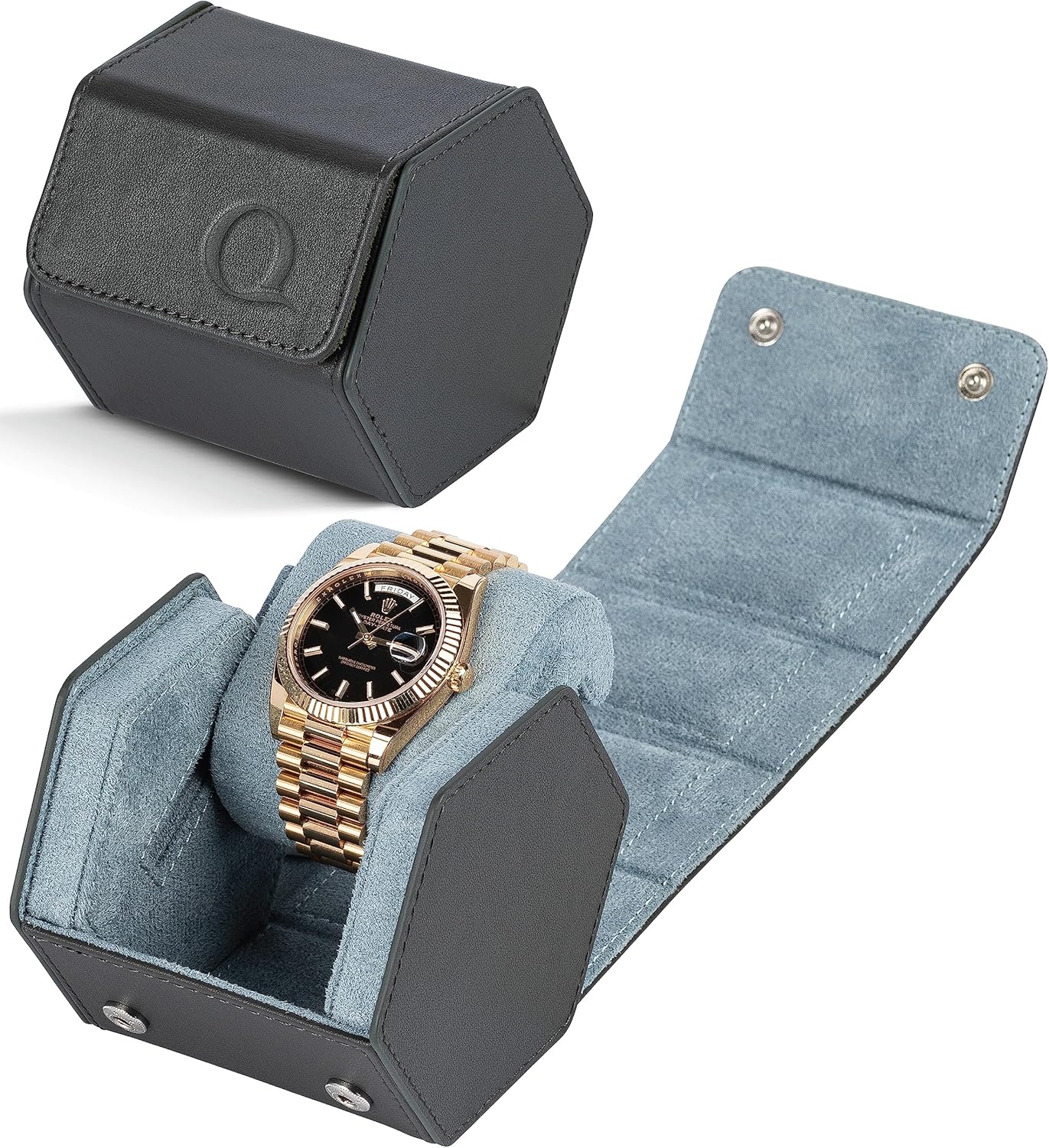 Leather Watch Cases for Men - Hexagon Single & Double Watch Roll Travel Case - Genuine Napa Leather with Velvet Interior - Storage & Display Holder 1 or 2 Watches