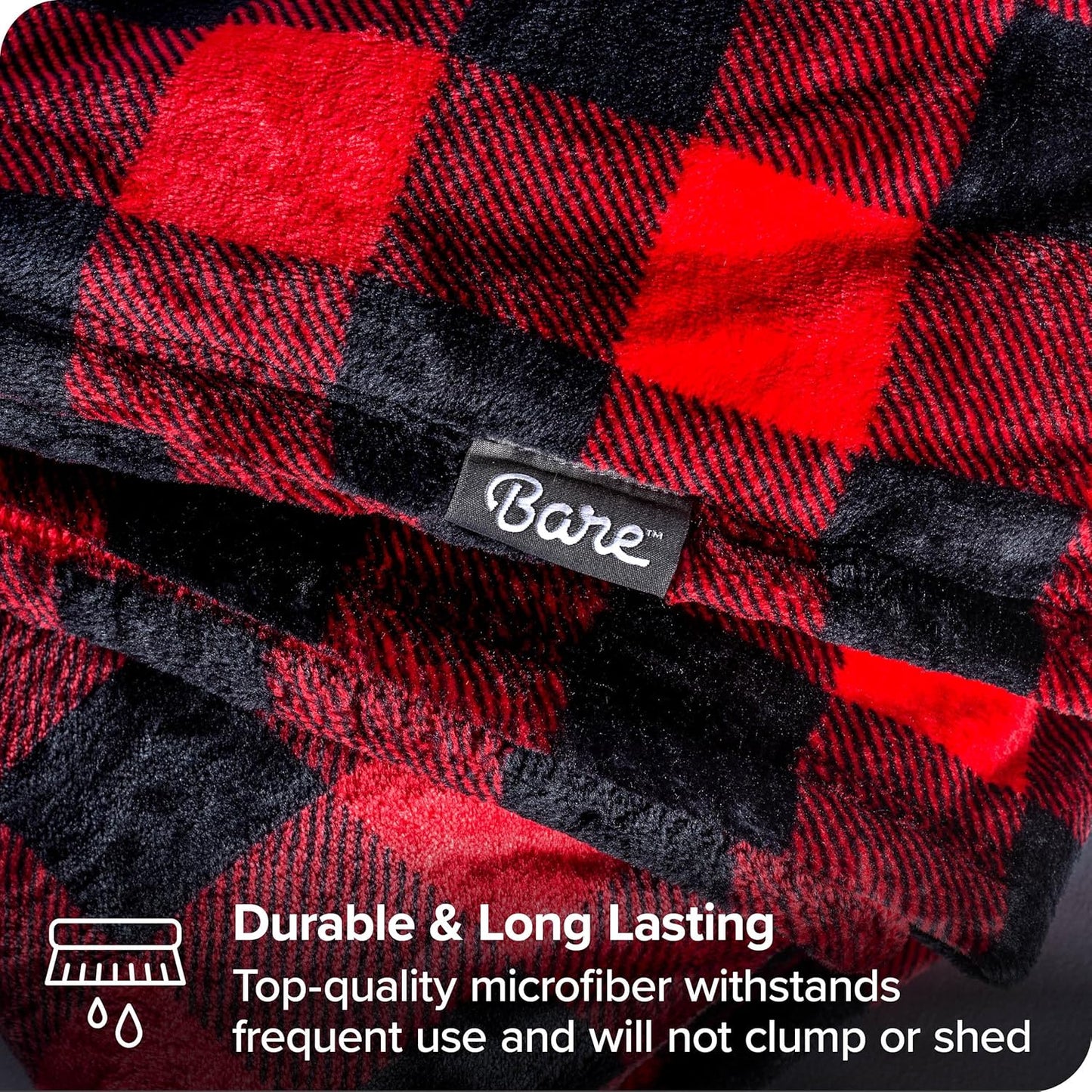 Bare Home Textured Fleece Blanket - Twin/Twin Extra Long - Ultra-Soft Lightweight for Bed, Sofa, and Couch - Luxury Microplush - Cozy Warm Blanket (Twin/Twin XL, Chester Buffalo Plaid - Red/Black)