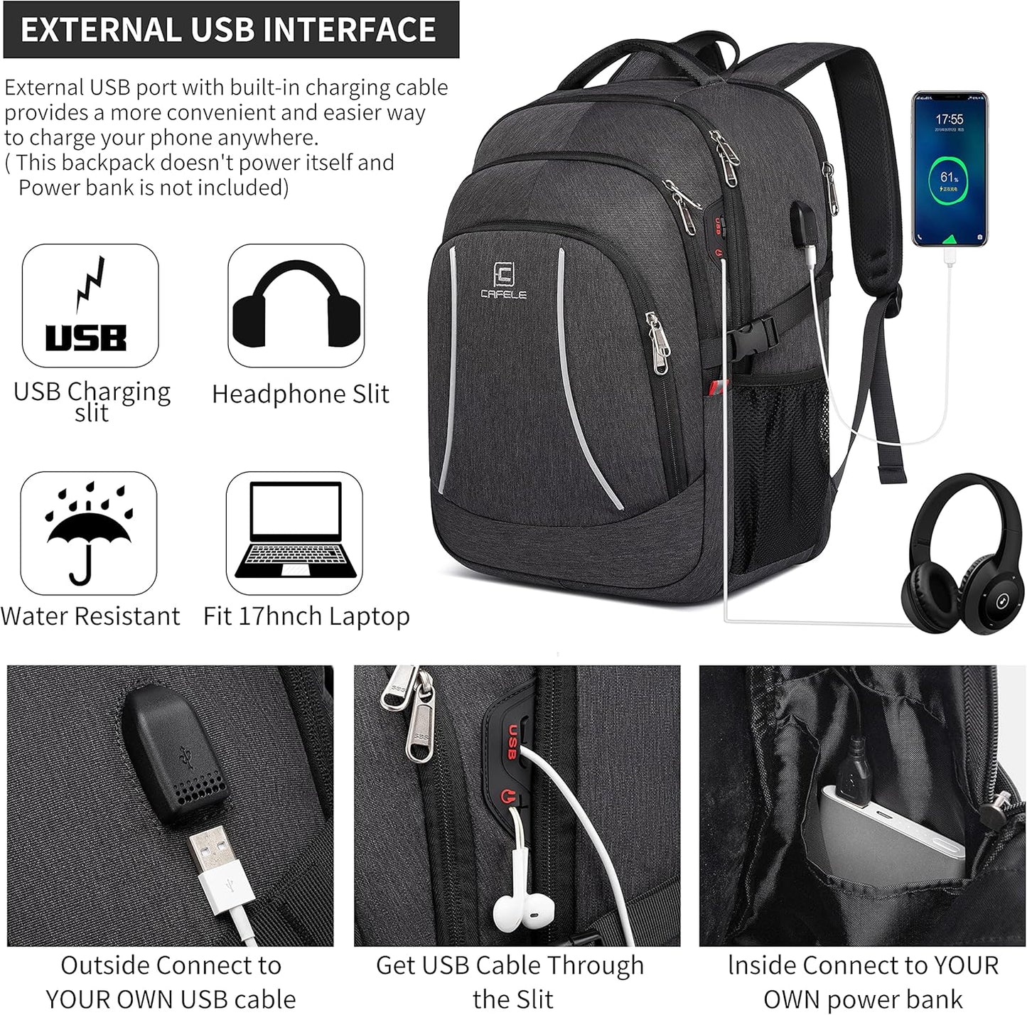 Backpack,17.3in Durable Travel Laptop Backpack, College Backpack,RFID Anti Theft Pocket Big Business Computer Bag,Water Resistant School Bookbag for Teens Men Women,Gifts Grey