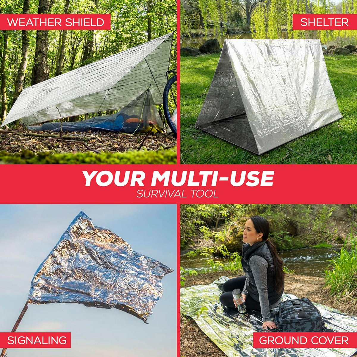 Mart Cobra Emergency Blanket 100-Pack | Reflective Thermal Blanket | Survival Gear | Lightweight Mylar Blankets | Retains 90% Body Heat | Essential for Camping, First Aid, Homeless Care Package Bulk
