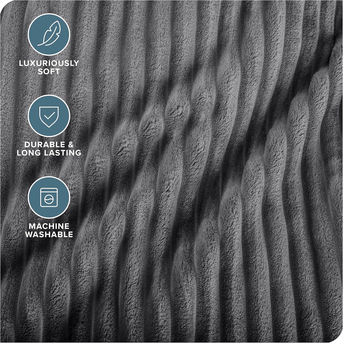 Bare Home Textured Fleece Blanket - Twin/Twin Extra Long - Ultra-Soft Lightweight for Bed, Sofa, and Couch - Luxury Microplush - Cozy Warm Blanket (Twin/Twin XL, Ribbed Grey)