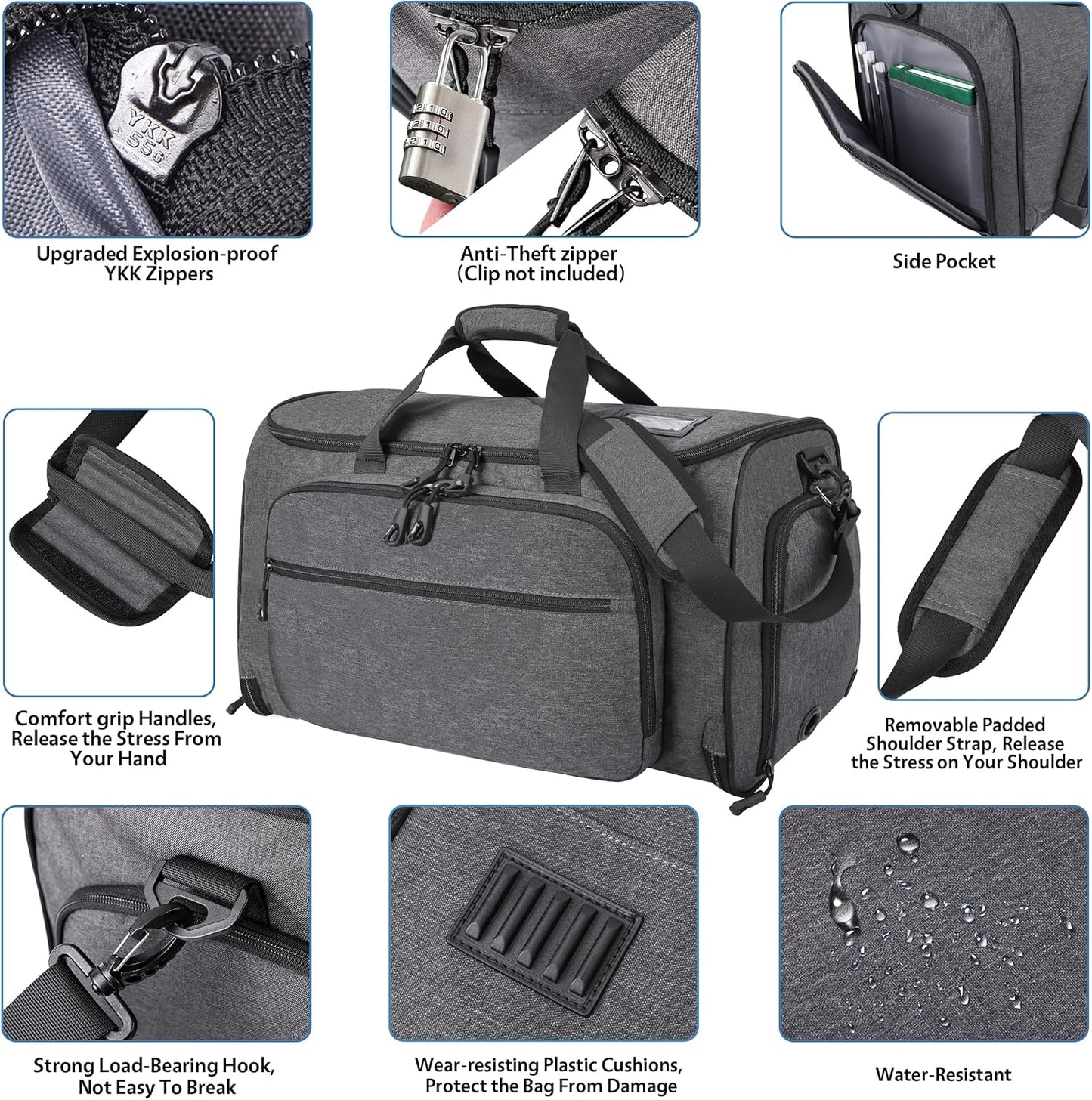 Garment Duffle Bags for Travel, YKK Zippers Carry On Convertible Suit Bag with Waterproof Compartment & Shoe Compartment & Shoulder Strap